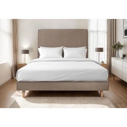 Lit avec tête de lit tapissier velours et sommier kit - Lit en bois massif