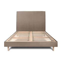 Lit avec tête de lit tapissier velours et sommier kit - Lit en bois massif