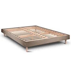 Lit avec tête de lit tapissier velours et sommier kit - Lit en bois massif