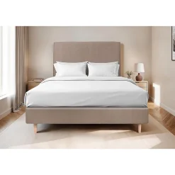 Lit avec tête de lit tapissier velours et sommier tapissier - Lit en bois massif