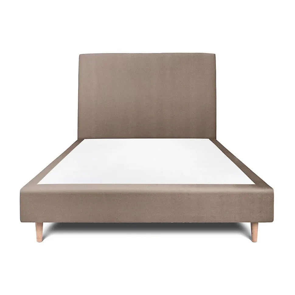 Lit avec tête de lit tapissier velours et sommier tapissier - Lit en bois massif