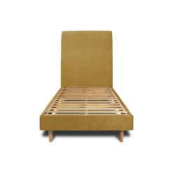 Lit avec tête de lit tapissier tissu et sommier kit - Lit en bois massif