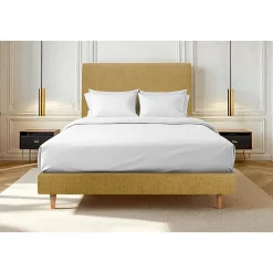 Lit avec tête de lit tapissier tissu et sommier tapissier - Lit en bois massif