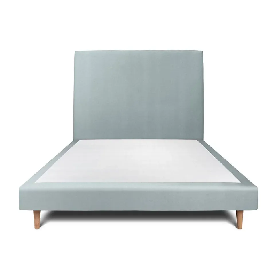 Lit avec tête de lit tapissier velours et sommier tapissier - Lit en bois massif