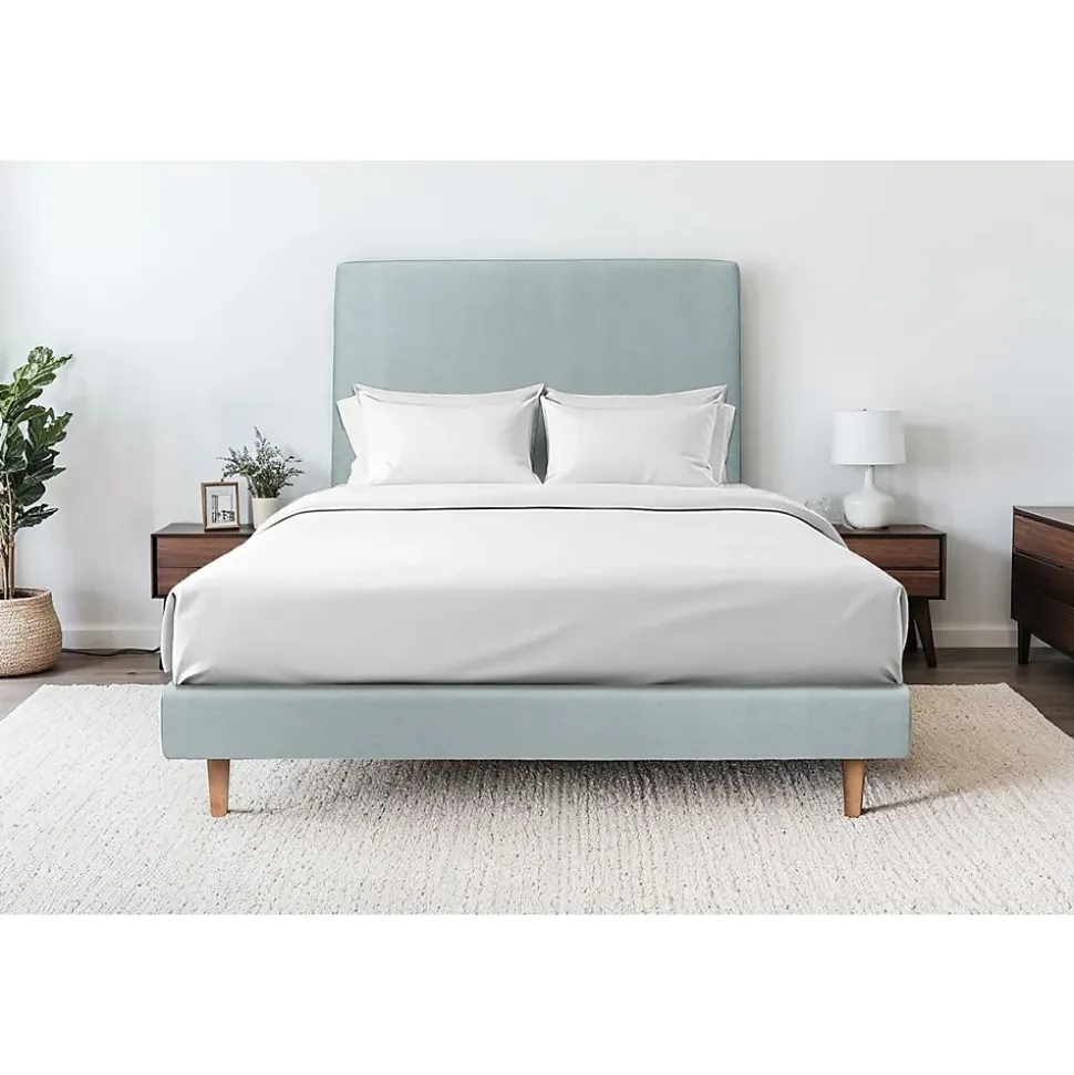 Lit avec tête de lit tapissier velours et sommier tapissier - Lit en bois massif