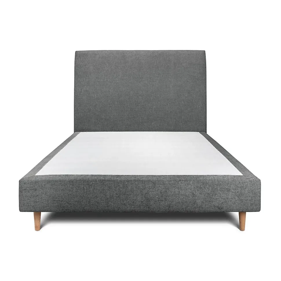 Lit avec tête de lit tapissier tissu et sommier tapissier - Lit en bois massif