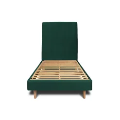 Lit avec tête de lit tapissier velours et sommier kit - Lit en bois massif