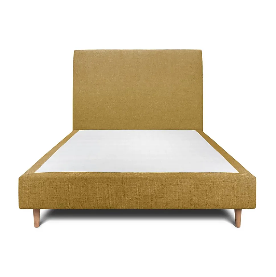 Lit avec tête de lit tapissier tissu et sommier tapissier - Lit en bois massif