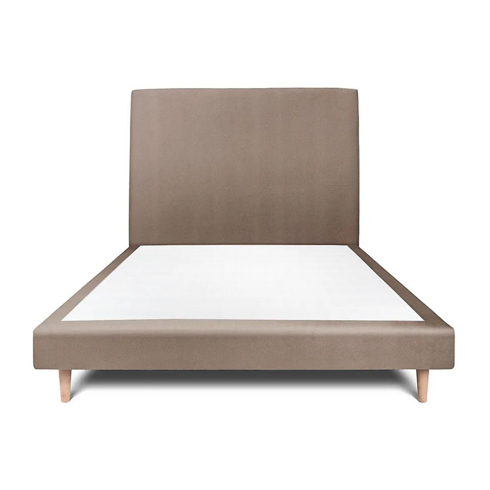 Lit avec tête de lit tapissier velours et sommier tapissier - Lit en bois massif