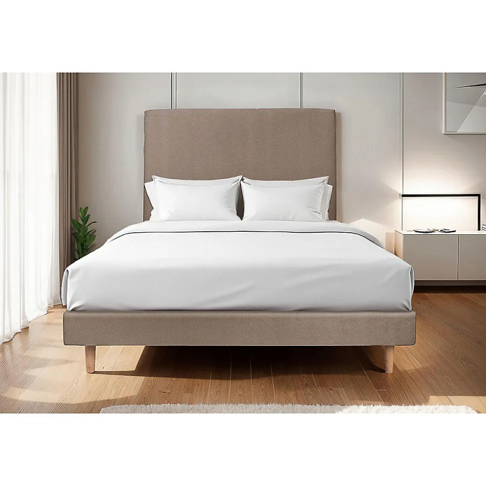 Lit avec tête de lit tapissier velours et sommier tapissier - Lit en bois massif