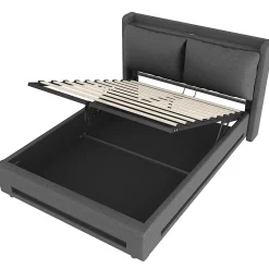 Lit baldaquin velours 140x200 cm, tête de lit élégante, ports USB-C, LED ambiance, rangement - moderne