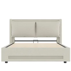 Lit baldaquin velours 140x200 cm, tête de lit élégante, ports USB-C, LED ambiance, rangement - moderne