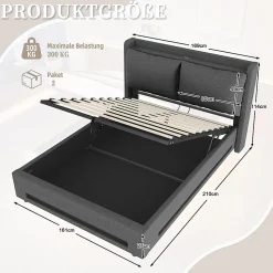 Lit baldaquin velours 160x200 cm, tête de lit élégante, ports USB-C, LED ambiance, rangement - moderne