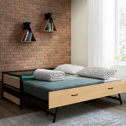 Lit banquette 90 x 190 cm DETROIT convertible 180 x 190 cm style industriel