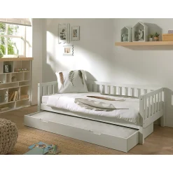 Lit banquette 90x200 sommier et tiroir de lit inclus Vipack Fritz - Blanc