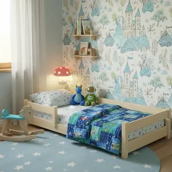 Lit bas Nordi 160x80 - Montessori bois naturel, lit enfant avec barreaux