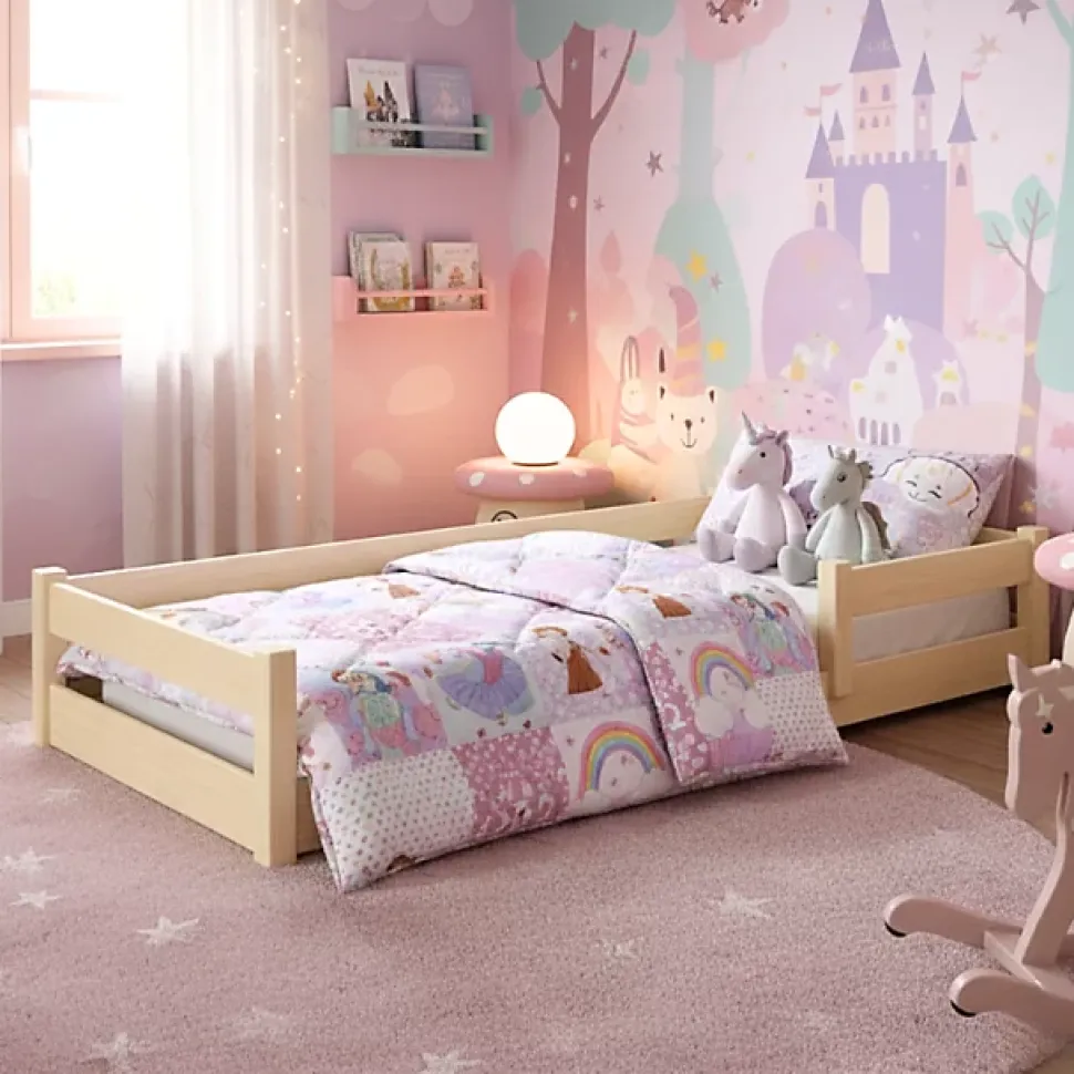 Lit bas Nordi 200x90 - Montessori bois naturel, lit enfant avec barreaux