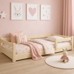 Lit bas Nordi 200x90 - Montessori bois naturel, lit enfant avec barreaux