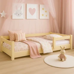 Lit bas Nordi 140x70 - Montessori bois naturel, lit enfant avec barreaux