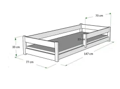 Lit bas Nordi 140x70 - Montessori bois naturel, lit enfant avec barreaux