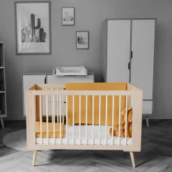 Lit Bébé à Barreaux Avec Sommier Réglable Style Scandinave 120x60 Hêtre
