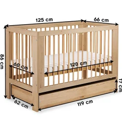 Lit Bébé à Barreaux 120x60 Bois Avec Tiroir