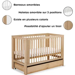 Lit Bébé à Barreaux 120x60 Bois Avec Tiroir