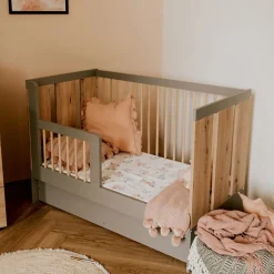 Lit Bébé Enfant évolutif à Barreaux Avec Sommier Réglable Bois / Gris 120x60 Cm