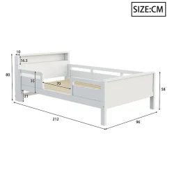 Lit bois 90 par 200 cm USB type C lampe LED tete de lit avec rangement lit enfant lit simple multifonction pin blanc
