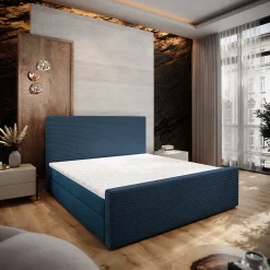 Lit Boxspring ALORIA 160X200 CM POSO 05 + KRONOS 05, Bleu, Lit avec matelas et rangement