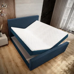 Lit Boxspring ALORIA 160X200 CM POSO 05 + KRONOS 05, Bleu, Lit avec matelas et rangement