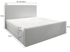 Lit Boxspring ALORIA 160X200 CM POSO 60 + PAROS 06, Gris, Lit avec matelas et rangement