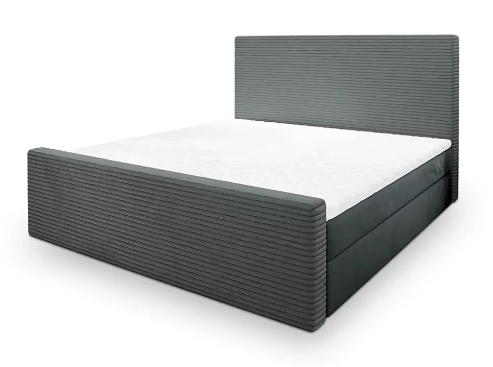 Lit Boxspring ALORIA 160X200 CM POSO 60 + PAROS 06, Gris, Lit avec matelas et rangement