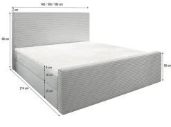 Lit Boxspring ALORIA 160X200 CM POSO 02 + PAROS 02, Beige, Lit avec matelas et rangement