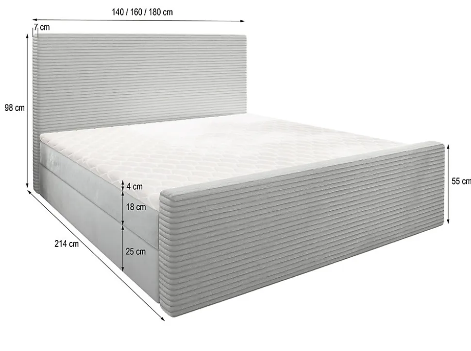 Lit Boxspring ALORIA 160X200 CM POSO 02 + PAROS 02, Beige, Lit avec matelas et rangement