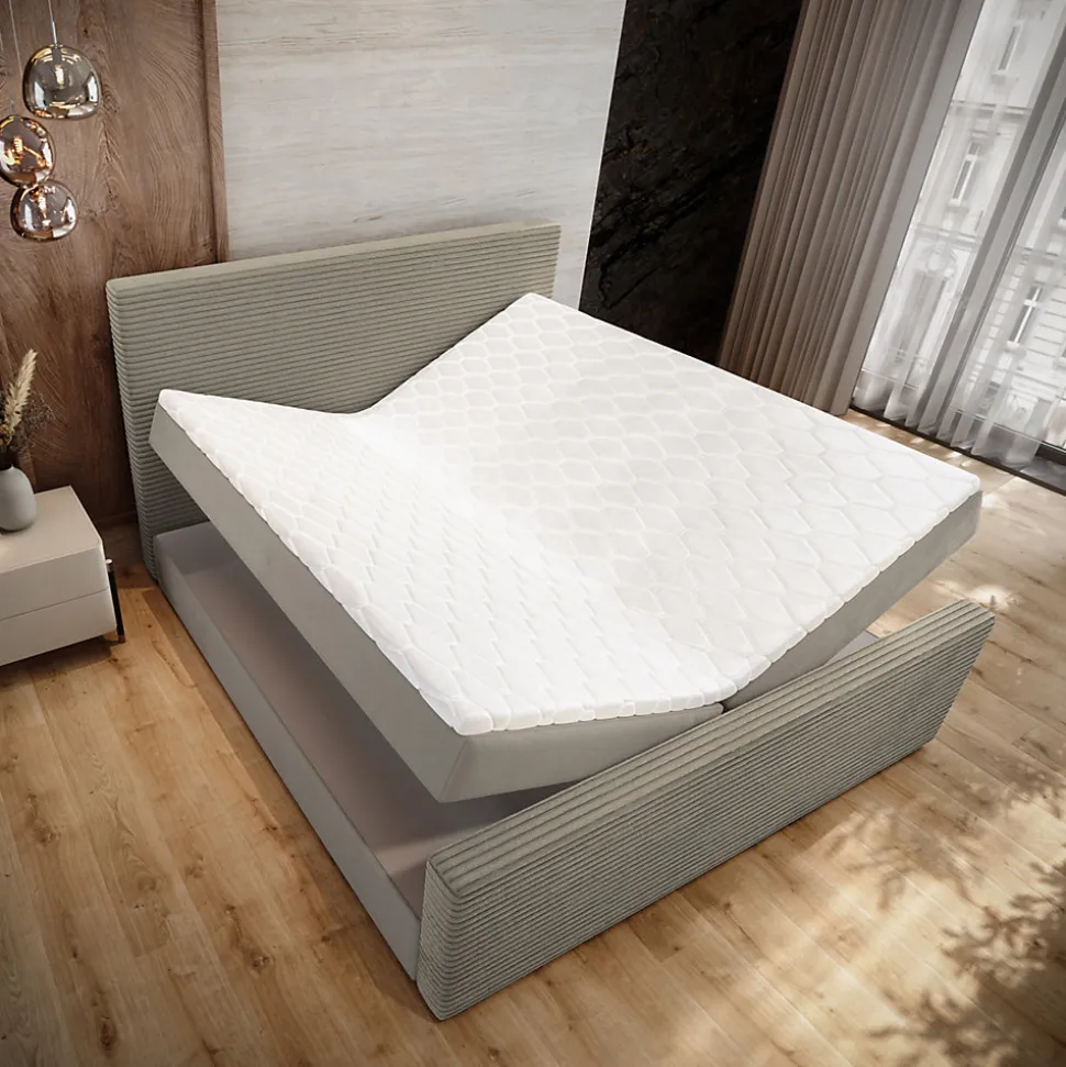 Lit Boxspring ALORIA 160X200 CM POSO 02 + PAROS 02, Beige, Lit avec matelas et rangement