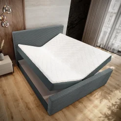 Lit Boxspring ALORIA 180X200 CM POSO 60 + PAROS 06, Gris, Lit avec matelas et rangement