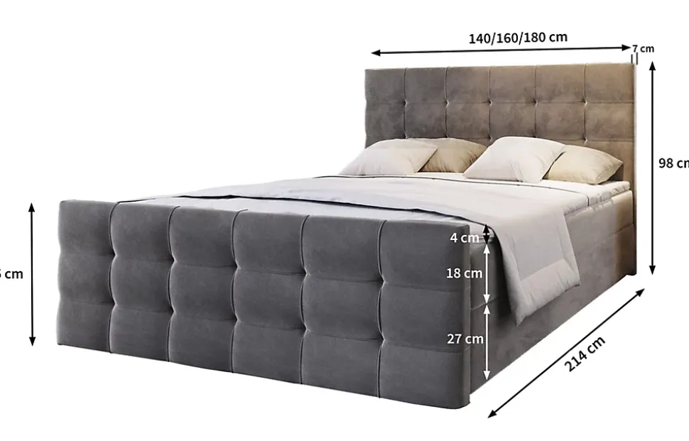 Lit Boxspring AMON 140X200 CM COSMIC 10, Beige, Lit avec matelas et rangement
