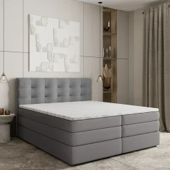 Lit Boxspring AREZI 140X200 CM SORO 90, Gris, Lit avec matelas et rangement