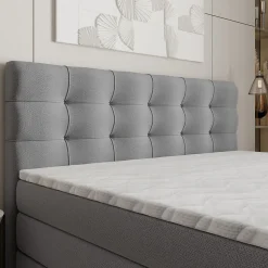 Lit Boxspring AREZI 140X200 CM SORO 90, Gris, Lit avec matelas et rangement