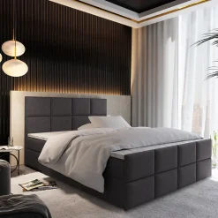 Lit Boxspring ARIEL 160X200 CM SAWANA 05, Gris, Lit avec matelas et rangement