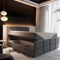 Lit Boxspring ARIEL 160X200 CM SAWANA 16, Marron, Lit avec matelas et rangement