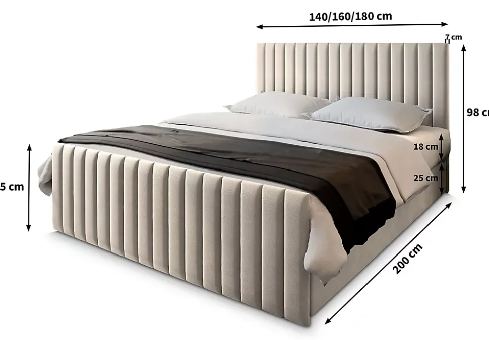 Lit Boxspring ARION 140X200 CM KRONOS 27, Rose, Lit avec matelas et rangement