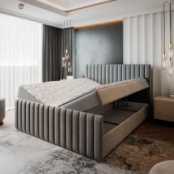 Lit Boxspring ARION 140X200 CM KRONOS 27, Rose, Lit avec matelas et rangement