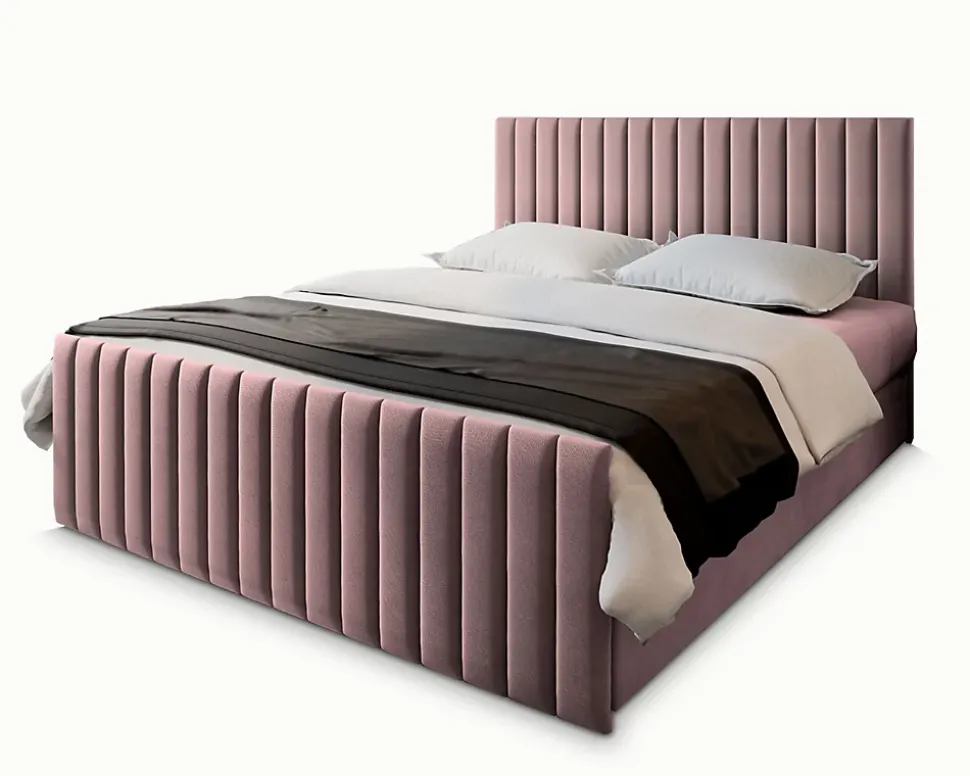 Lit Boxspring ARION 140X200 CM KRONOS 27, Rose, Lit avec matelas et rangement
