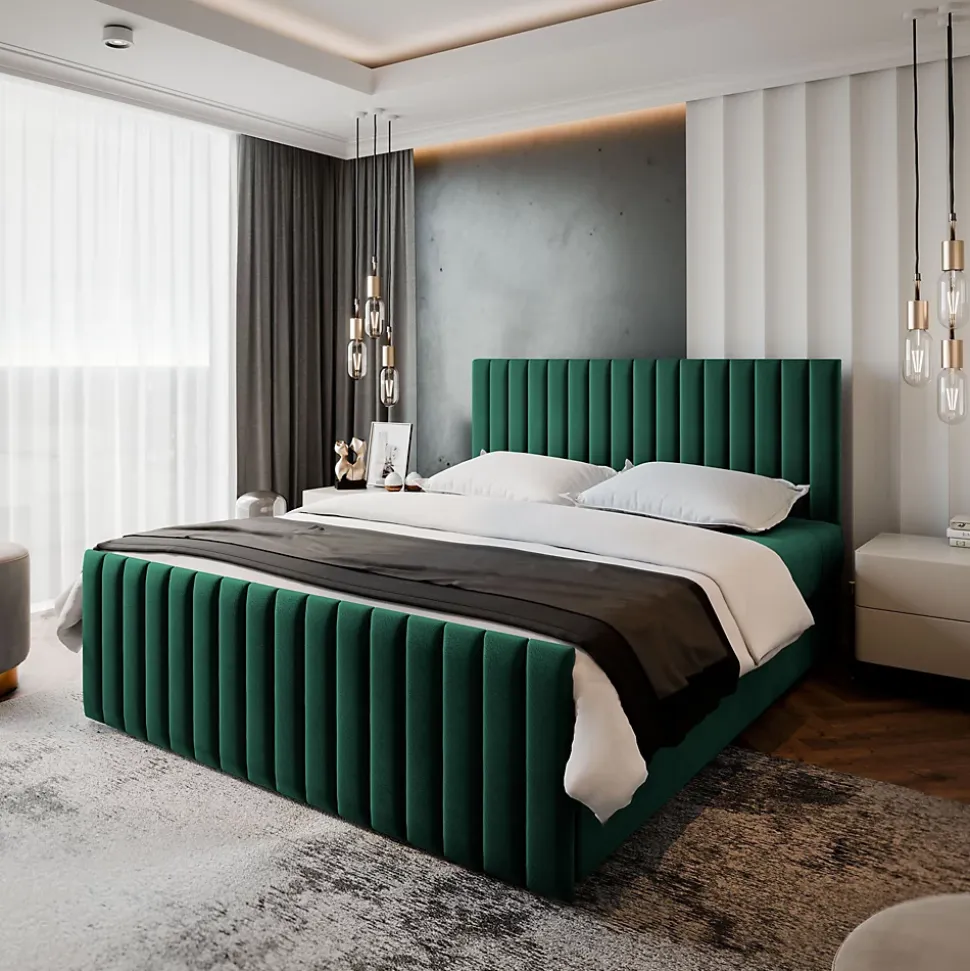 Lit Boxspring ARION 160X200 CM KRONOS 19, Vert foncé, Lit avec matelas et rangement