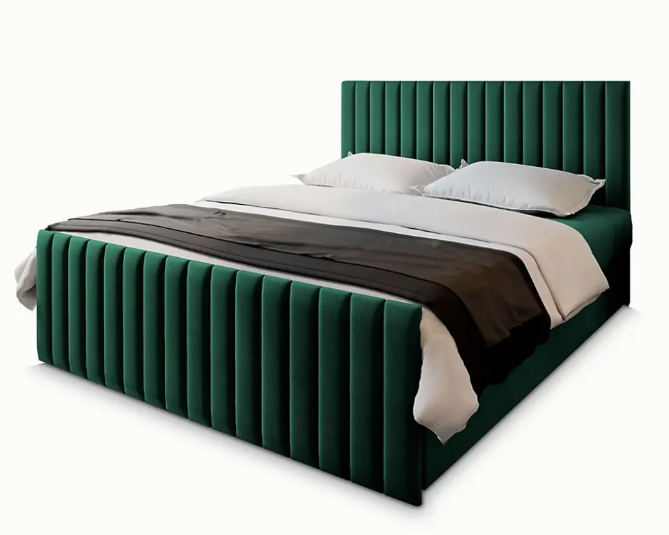 Lit Boxspring ARION 160X200 CM KRONOS 19, Vert foncé, Lit avec matelas et rangement