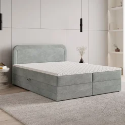 Lit Boxspring ARMEL 140X200 CM MONOLITH 84, Gris clair, Lit avec matelas et rangement