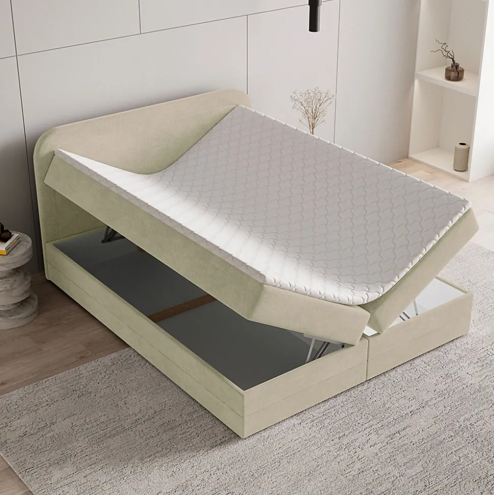 Lit Boxspring ARMEL 180X200 CM MONOLITH 04, Crème, Lit avec matelas et rangement