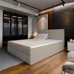 Lit Boxspring ASTOR 180X200 CM LINCOLN 83, Beige, Lit avec matelas et rangement